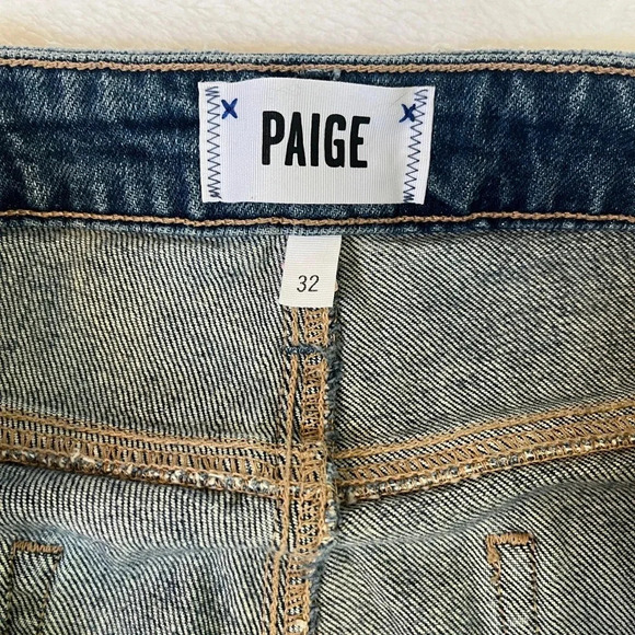 Paige sz 32 Hoxton Ankle Peg Distressed Button Fly Straight Leg Low Stretch EUC - Picture 8 of 12